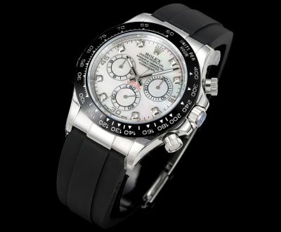 N+ Factory Rolex Daytona Replica with Rubber Strap 155g 40mm*12.2mm 7750/4310/4131 Movement White Watch